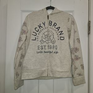 🌹LUCKY Brand Beige Gray Audrina Hoodie Fleece Sweatshirt Girls M $50 MSRP